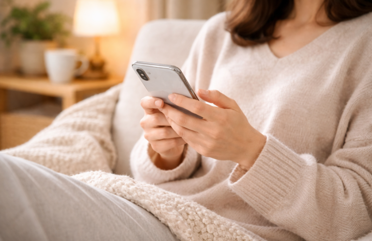 キャンディトークの副業イメージ｜スマホで在宅ワークする女性