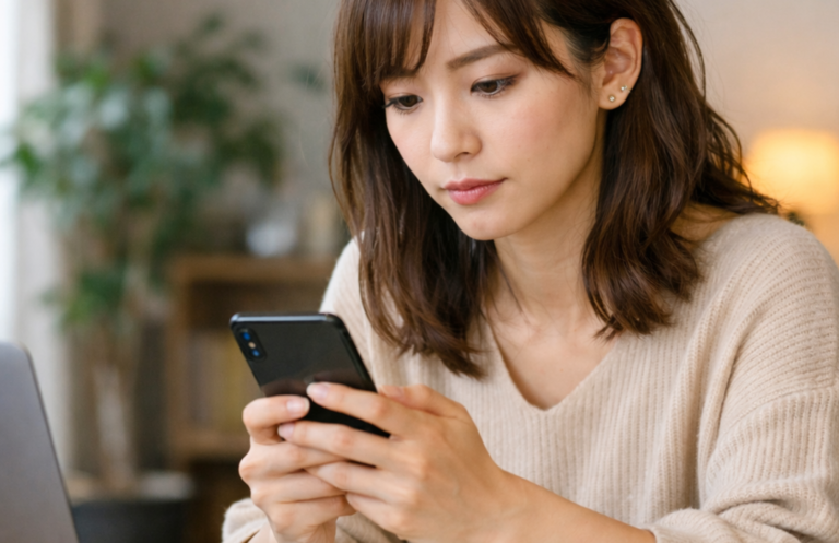 ダラーズの副業イメージ｜スマホで在宅ワークする女性